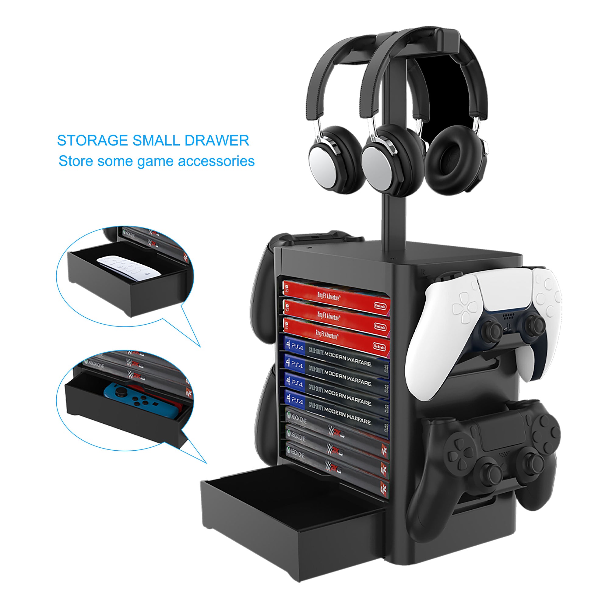 JYS-NS199 Spiltilbehør Game Disk Storage Rack Controller Organizer med hovedtelefonstativ JYS-NS199 Spiltilbehør Game Disk Storage Rack Controller Organizer med hovedtelefonstativ